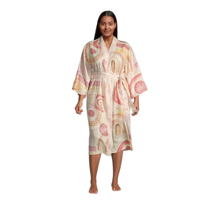 Azizi Ivory And Red Abstract Robe