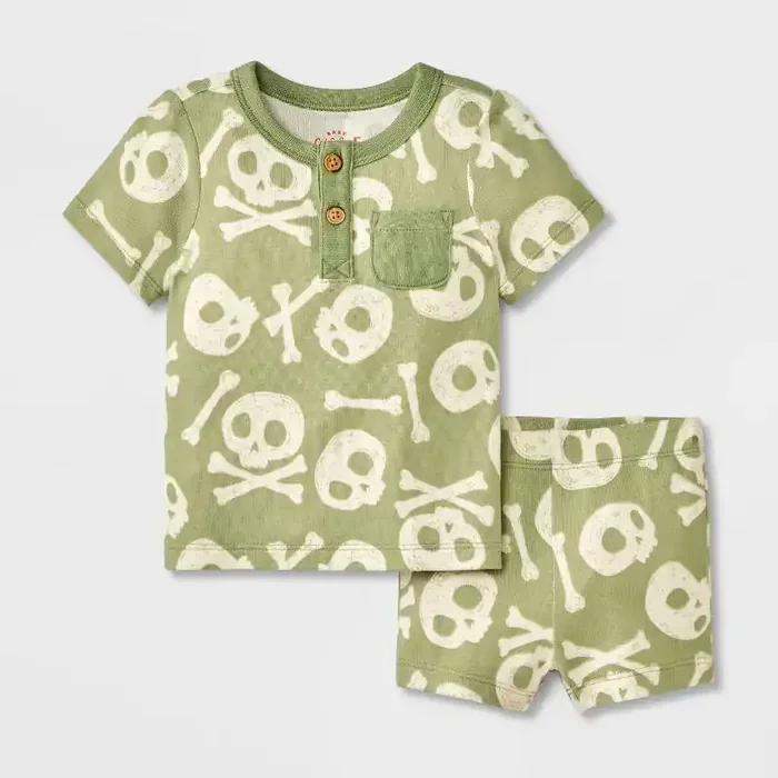Baby 2pc Halloween Skull & Bones T-Shirt & Bloomer Set – Cat & Jack™ Green 12M