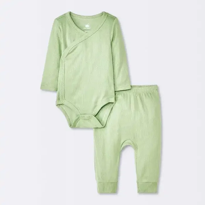 Baby 2pc Neutral Pointelle Top & Bottom Set – Cloud Island™ Green 0-3M