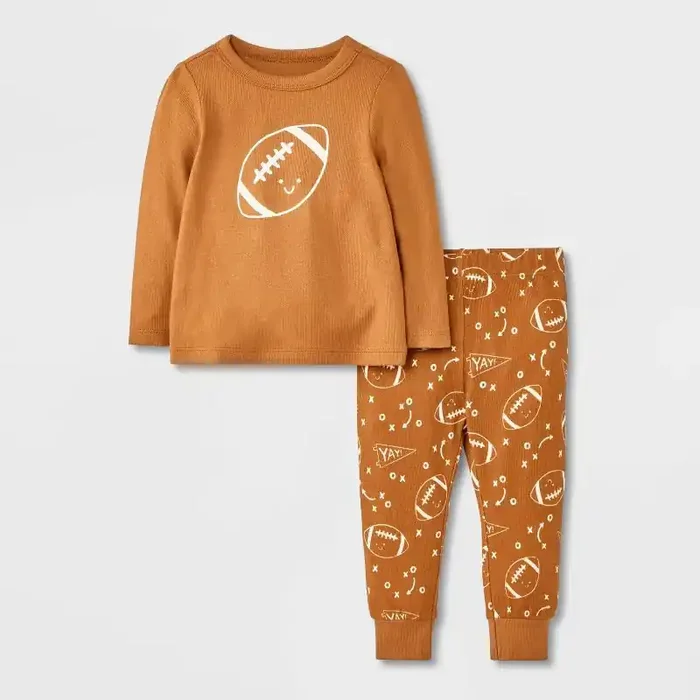 Baby 2pc Tiny Tailgator Long Sleeve T-Shirt and Jogger Set – Cat & Jack™ Brown 6-9M