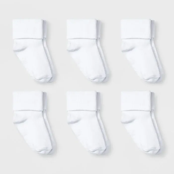 Baby 6pk Turn Cuff Socks – Cat & Jack™ White 6-12M Low Cut Knit, Solid Pattern, Tumble Dry