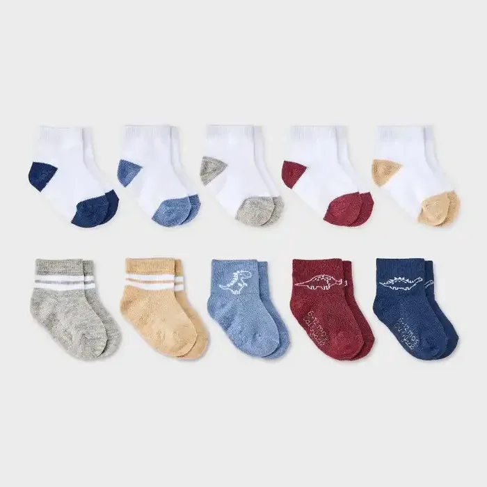 Baby Boys‘ 10pk Dino Striped Ankle Socks – Cat & Jack™ 12-24M