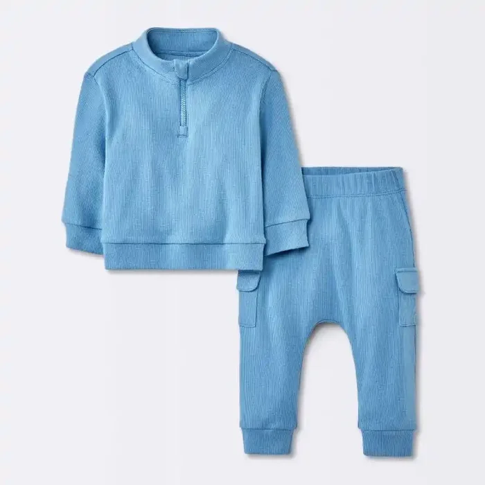Baby Boys‘ 2pc Cozy Quarter Zip Top & Bottom Set – Cloud Island™ Blue 6-9M