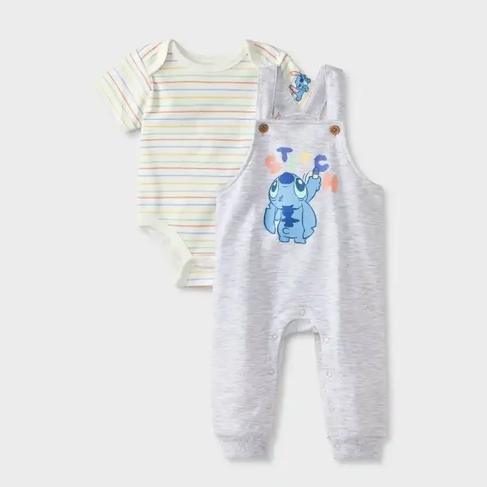 Baby Boys‘ 2pc Disney Lilo & Stitch Long Sleeve Bodysuit and Overalls Set – Oatmeal 12M
