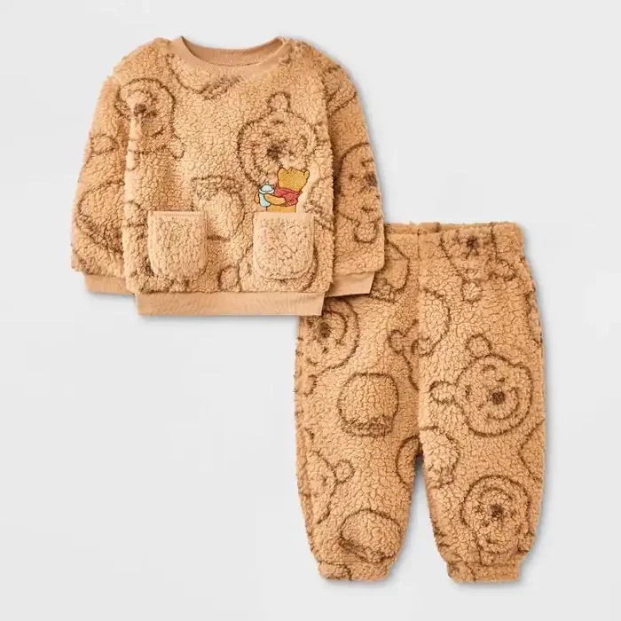 Baby Boys‘ 2pc Disney Winnie The Pooh Cozy Pullover & Pants Set – Tan 18M