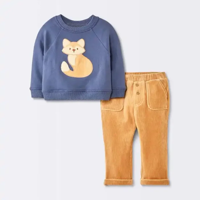 Baby Boys‘ 2pc Fox Sweatshirt & Corduroy Pants Set – Cloud Island™ Navy Blue 18M