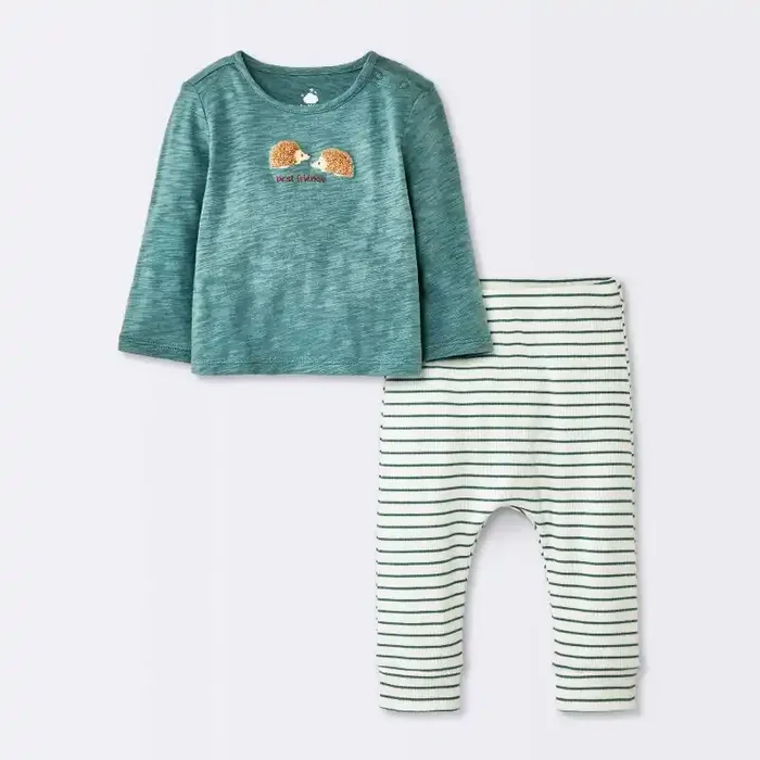 Baby Boys‘ 2pc Hedgehog Graphic Jogger Pants Set – Cloud Island™ Teal 3-6M