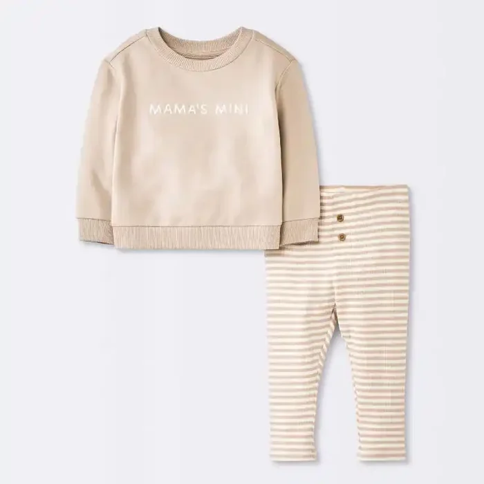Baby Boys‘ 2pc Mama‘s Mini Embroidered Sweatshirt Set – Cloud Island™ Tan 12M