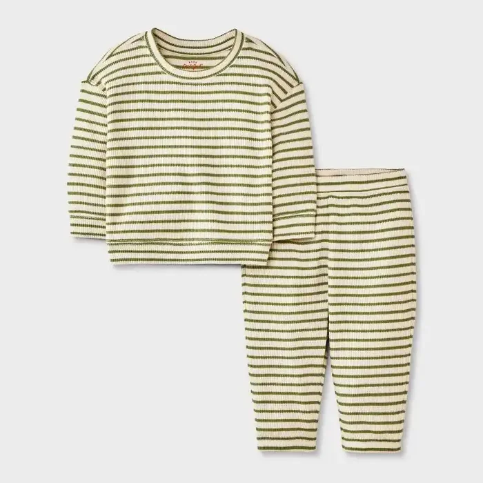 Baby Boys‘ 2pc Striped Waffle Sweatshirt & Jogger Pants Set – Cat & Jack™ Beige Newborn