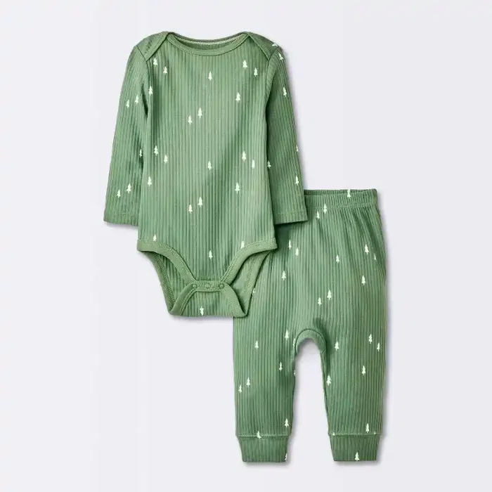 Baby Boys‘ 2pc Wide Ribbed Top & Bottom Set – Cloud Island™ Green 0-3M