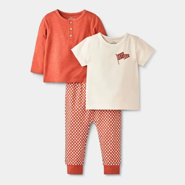 Baby Boys‘ Checkered 3pc Top & Bottom Set – Cat & Jack™ Rust 12M