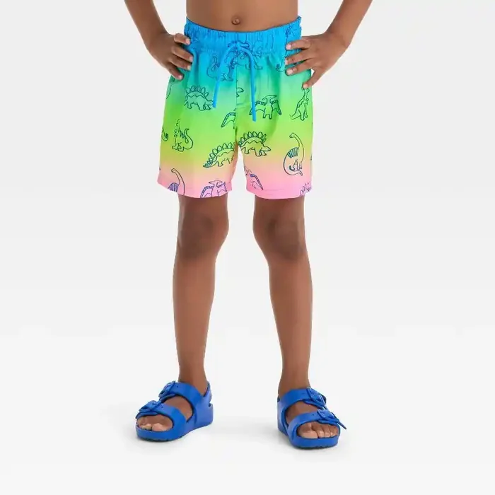 Baby Boys‘ Dinosaur Printed Ombre Swim Shorts – Cat & Jack™ 18M UPF 50+ Protection, Built-in Brief, Elastic Waistband