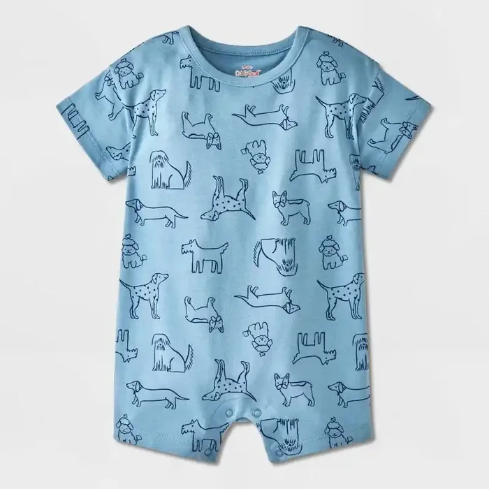 Baby Boys‘ Dogs Short Sleeve Romper – Cat & Jack™ Blue 12M