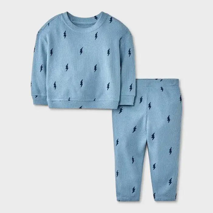 Baby Boys‘ Lightning Bolt Waffle Sweatshrit & Jogger Pants Set – Cat & Jack™ Blue 18M