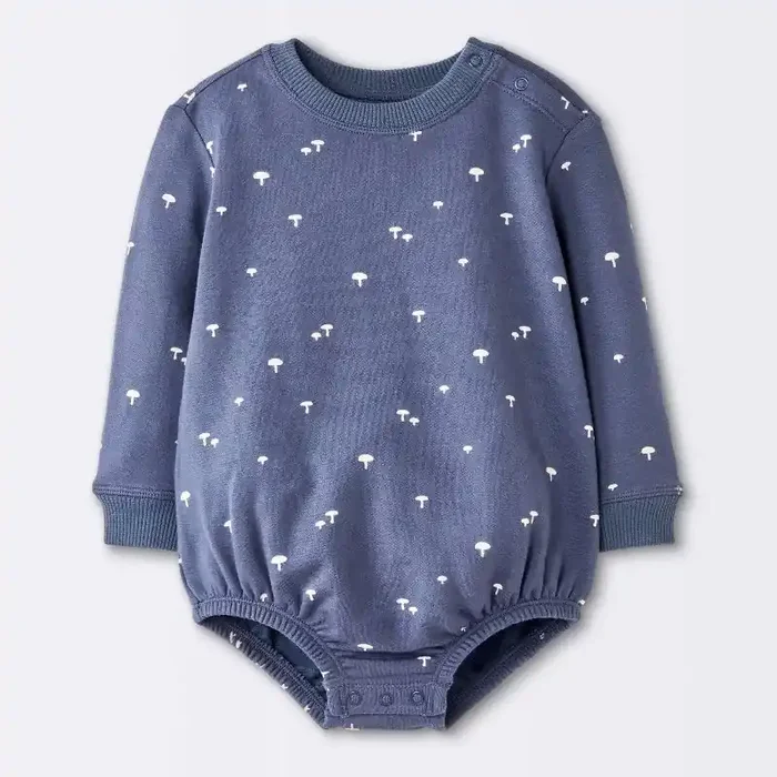Baby Boys‘ Mushroom Sweatshirt Romper – Cloud Island™ Navy Blue Newborn