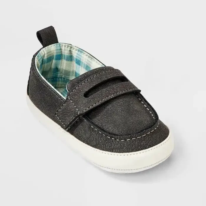 Baby Boys‘ Plaid Lining Moccasin Crib Shoes – Cat & Jack™ Black 0-3M