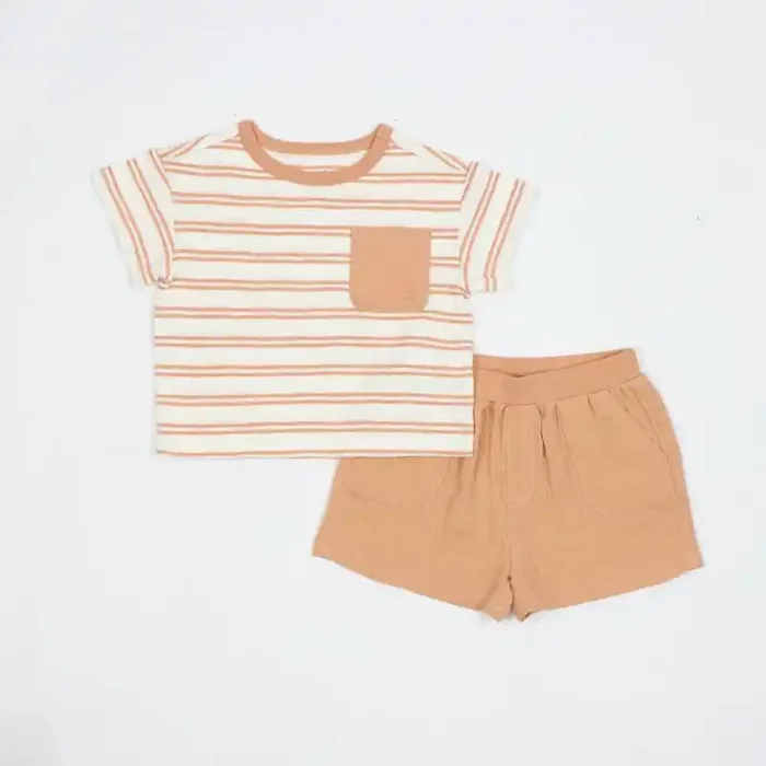 Baby Boys‘ Rust Striped Pocket T-Shirt & Shorts Set – Cloud Island™ Brown 3-6M
