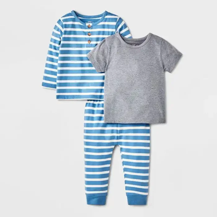 Baby Boys‘ Striped 3pc Top & Bottom Set – Cat & Jack™ Blue 12M