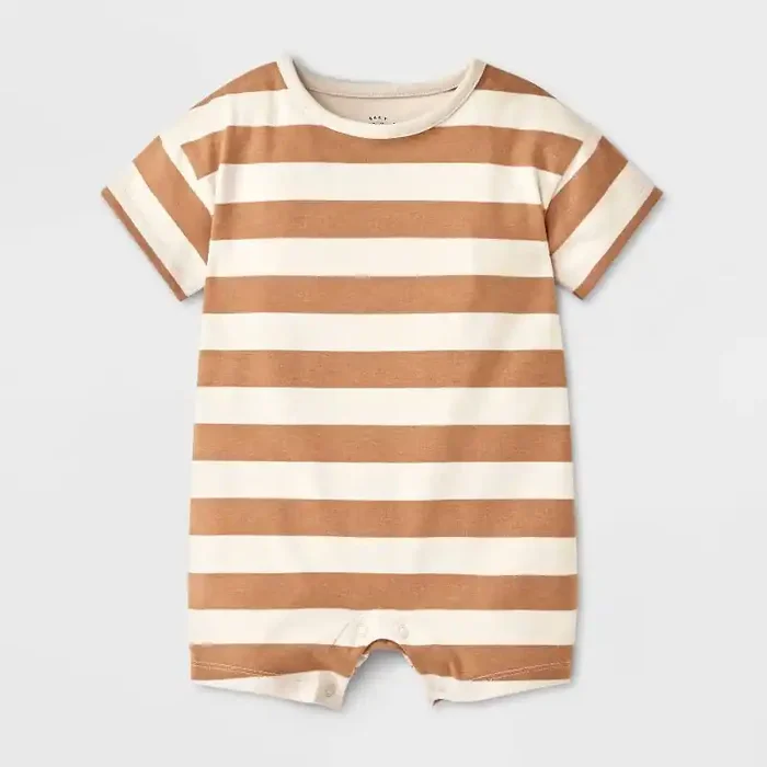 Baby Boys‘ Striped Short Sleeve Romper – Cat & Jack™ Tan 18M