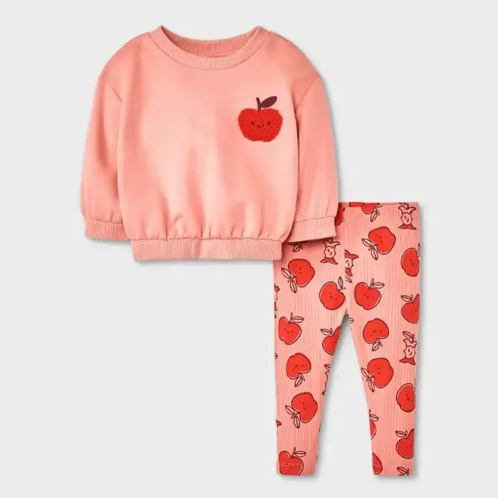Baby Girls‘ 2pc Apple Fleece Sweatshirt & Leggings Set – Cat & Jack™ Pink 0-3M