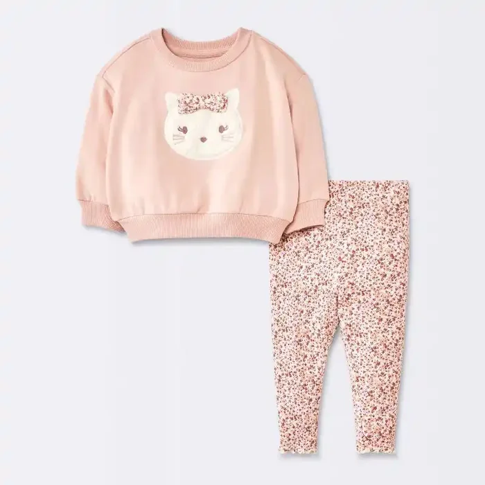Baby Girls‘ 2pc Cat Applique Sweatshirt & Leggings Set – Cloud Island™ Pink 6-9M