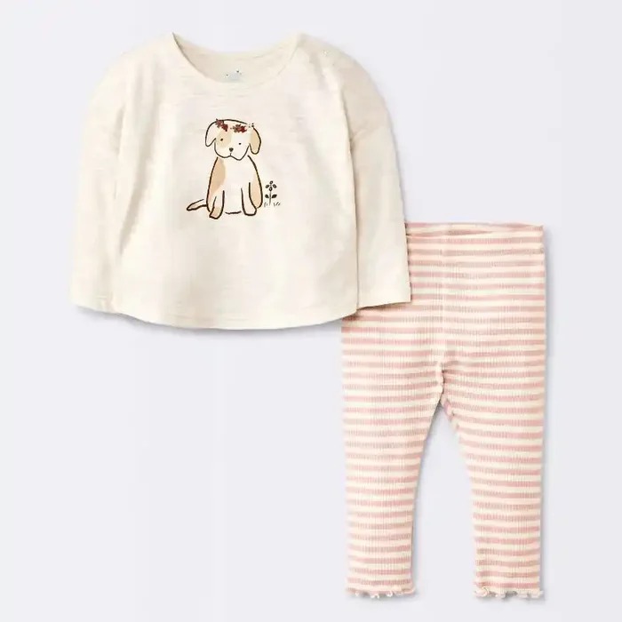 Baby Girls‘ 2pc Dog Floral Leggings Set – Cloud Island™ Cream Newborn