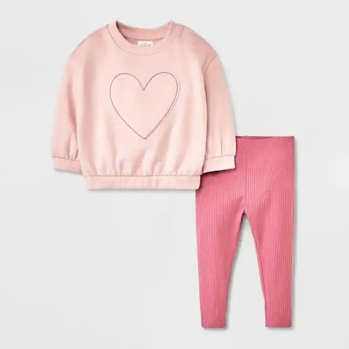 Baby Girls‘ 2pc Embroidered Heart Fleece Sweatshirt & Leggings Set – Cat & Jack™ Purple 12M