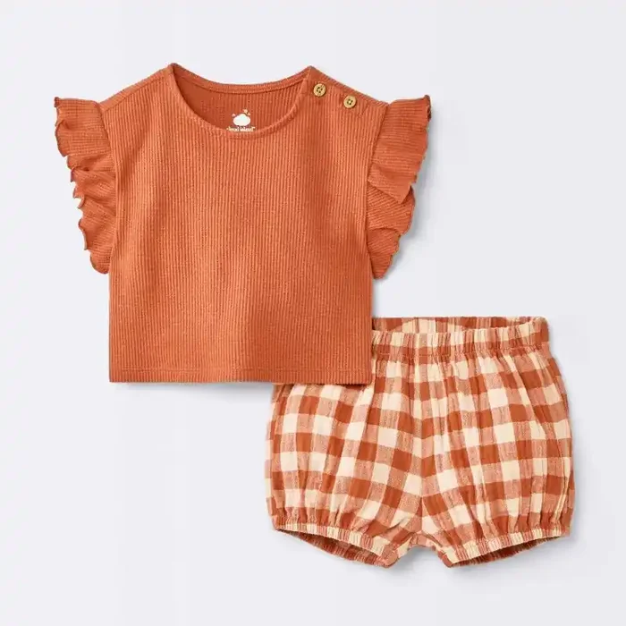 Baby Girls‘ 2pc Flutter Gingham Set – Cloud Island™ Orange 0-3M