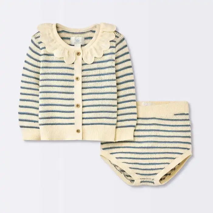 Baby Girls‘ 2pc Striped Peter Pan Collared Sweater Set – Cloud Island™ Blue 24M