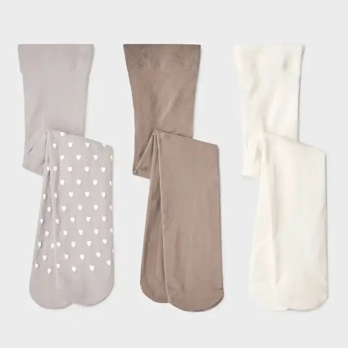 Baby Girls‘ 3pk ‘Hearts and Solid‘ Printed Tights – Cat & Jack™ Taupe/Gray/Ivory 6-12M High Waisted Knit Hosiery