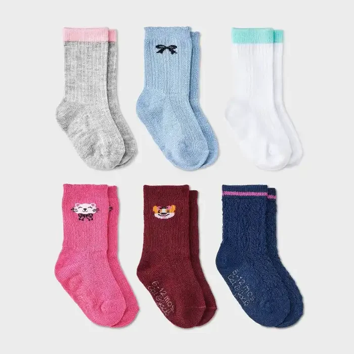 Baby Girls‘ 6pk Cat & Dog Bow Crew Socks – Cat & Jack™ 12-24M
