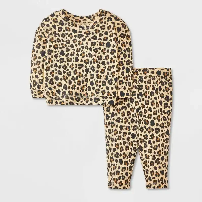 Baby Girls‘ Cheetah Print Waffle Sweatshirt & Legging Set – Cat & Jack™ Brown 3-6M