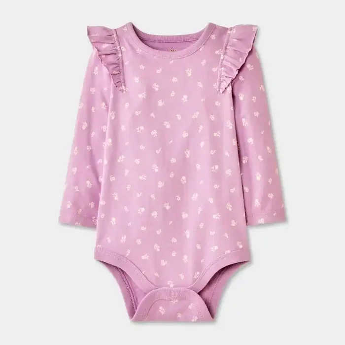 Baby Girls‘ Floral Ruffle Bodysuit – Cat & Jack™ Purple Newborn