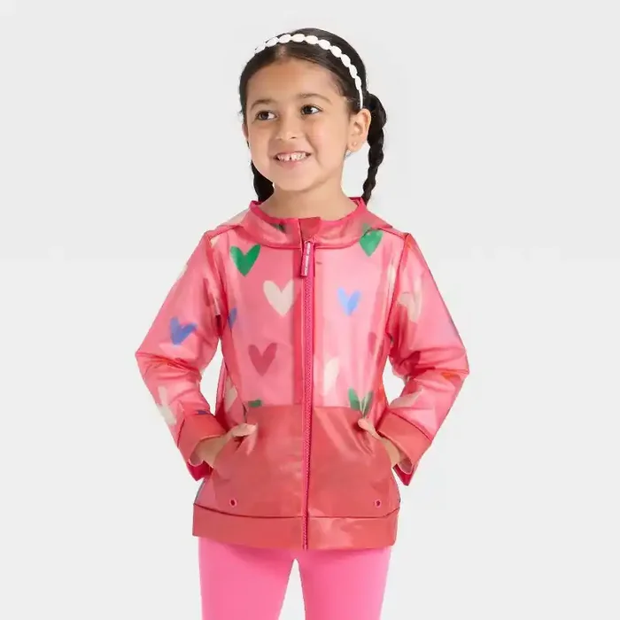 Baby Girls‘ Heart Printed Clear Rain Jacket – Cat & Jack™ Pink 12M