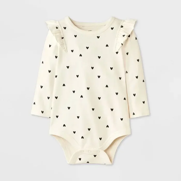 Baby Girls‘ Heart Ruffle Bodysuit – Cat & Jack™ Black/White Newborn