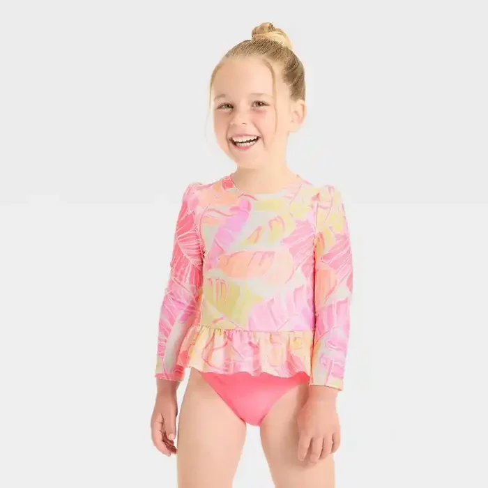 Baby Girls‘ Long Sleeve Ruffle Rashguard Tankini Swim Set – Cat & Jack™ 12M