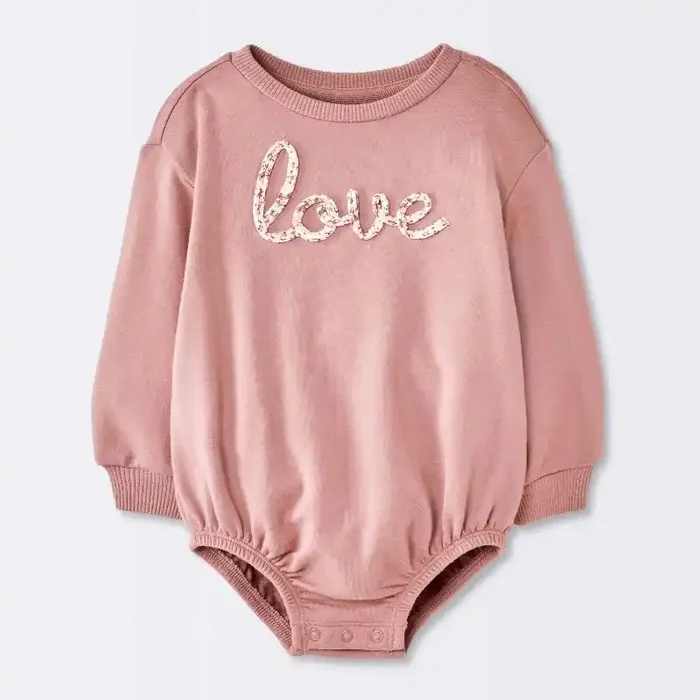 Baby Girls‘ Love Sweatshirt Romper- Cloud Island™ Pink 24M