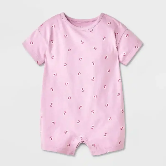 Baby Girls‘ Short Sleeve Floral Romper – Cat & Jack™ Pink 0-3M