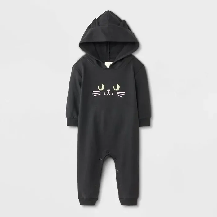 Baby Halloween Cat Hooded Romper – Cat & Jack™ Black 3-6M