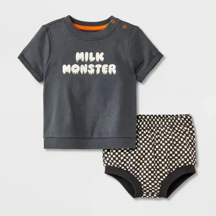 Baby Halloween Checkered Milk Monster T-Shirt & Bloomer Set – Cat & Jack™ Black 6-9M