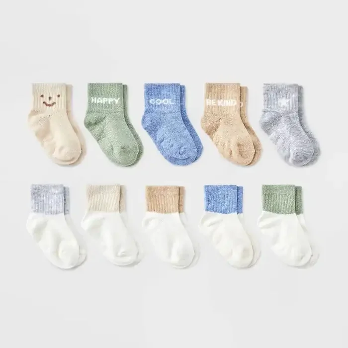 Baby Kids‘ 10pk Low Cut Socks – Cat & Jack™ 12-24M Rib Cuffs, Midweight Knit, Solid & Classic Patterns