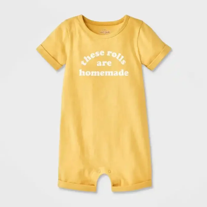 Baby These Rolls Are Homemade Short Sleeve Romper – Cat & Jack™ Yellow 3-6M