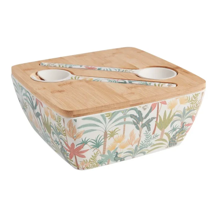 Bali Tropics Bamboo Fiber Serving Bowl and Salad Servers Set