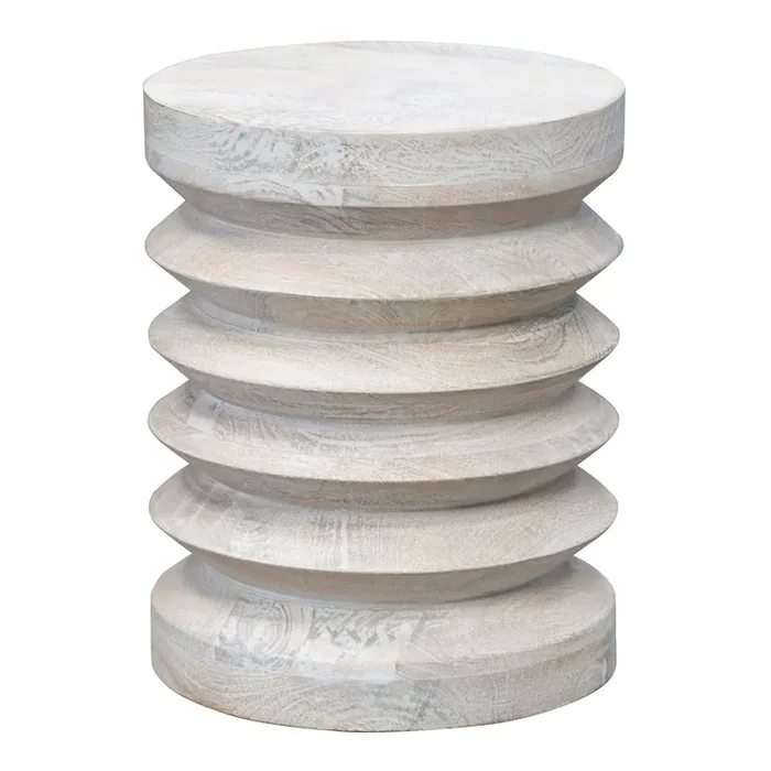 Basine Round Whitewash Wood Wavy Ribbed Side Table