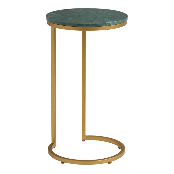 Baylor Marble Top and Gold Metal C Shaped Side Table