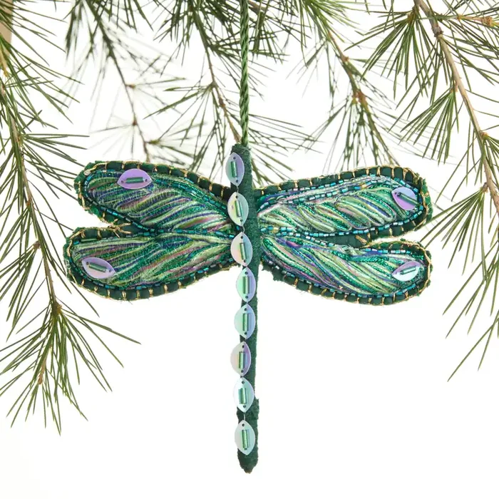 Beaded Fabric Dragonfly Ornament