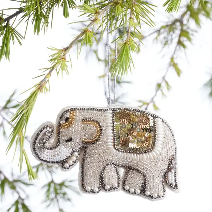 Beaded Fabric Elephant Ornament