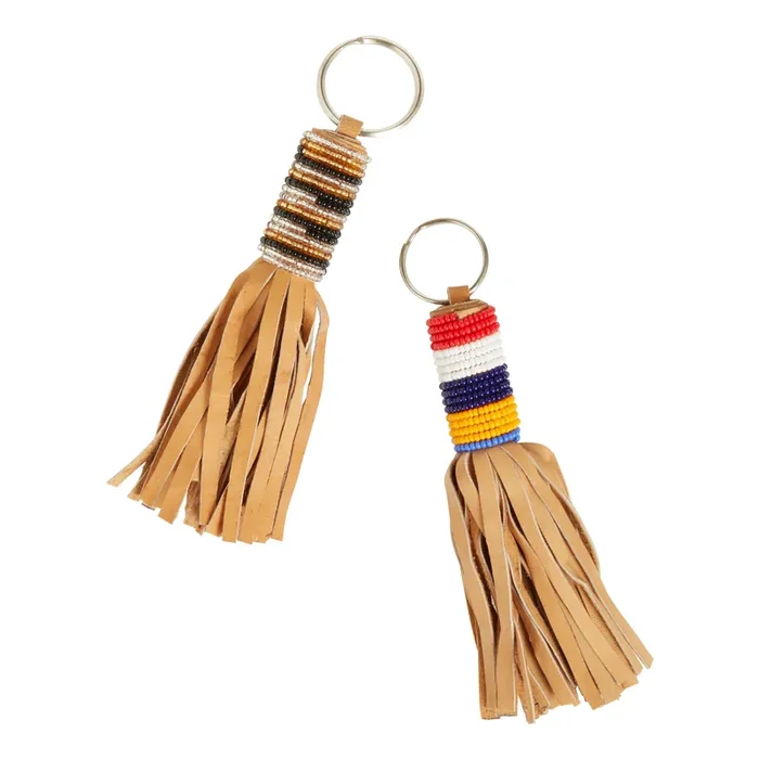 Beaded Faux Leather Tassel Keychain