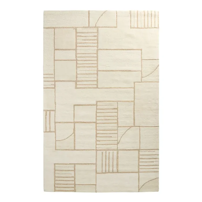 Beckham Ivory and Cream Hand Carved Geo Tufted Wool Area Rug
