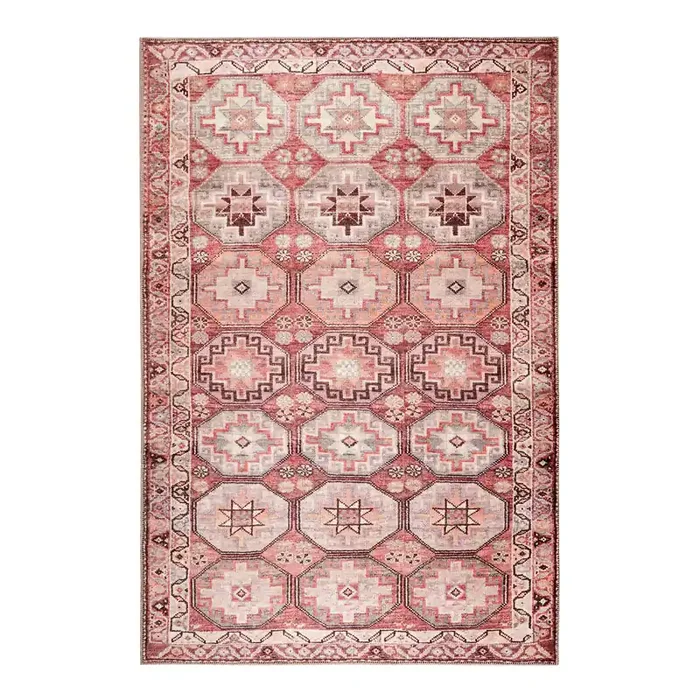 Bergen Turkish Tile Red Traditional Style Washable Area Rug